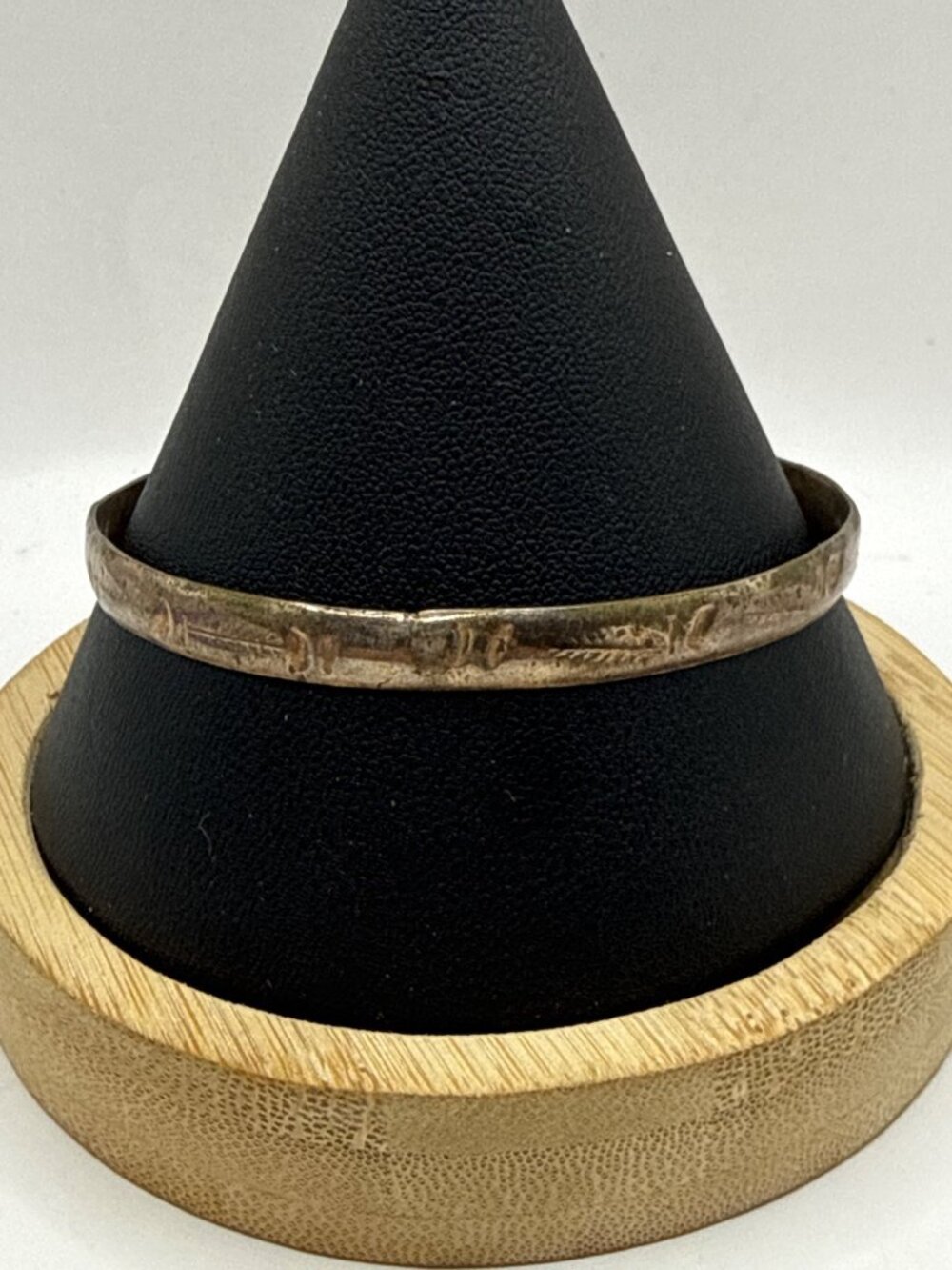 Vintage Tooled Silver Tone Bangle Aztec Boho Southwestern Stacking Bracelet
